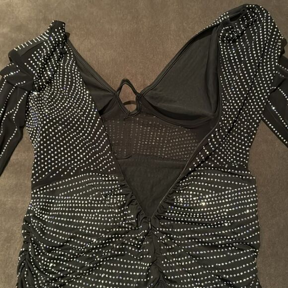 Women’s Short Sexy Black Beaded BodyCon Party Dress Deep V-Neck Size XXL NWOT - Picture 11 of 14
